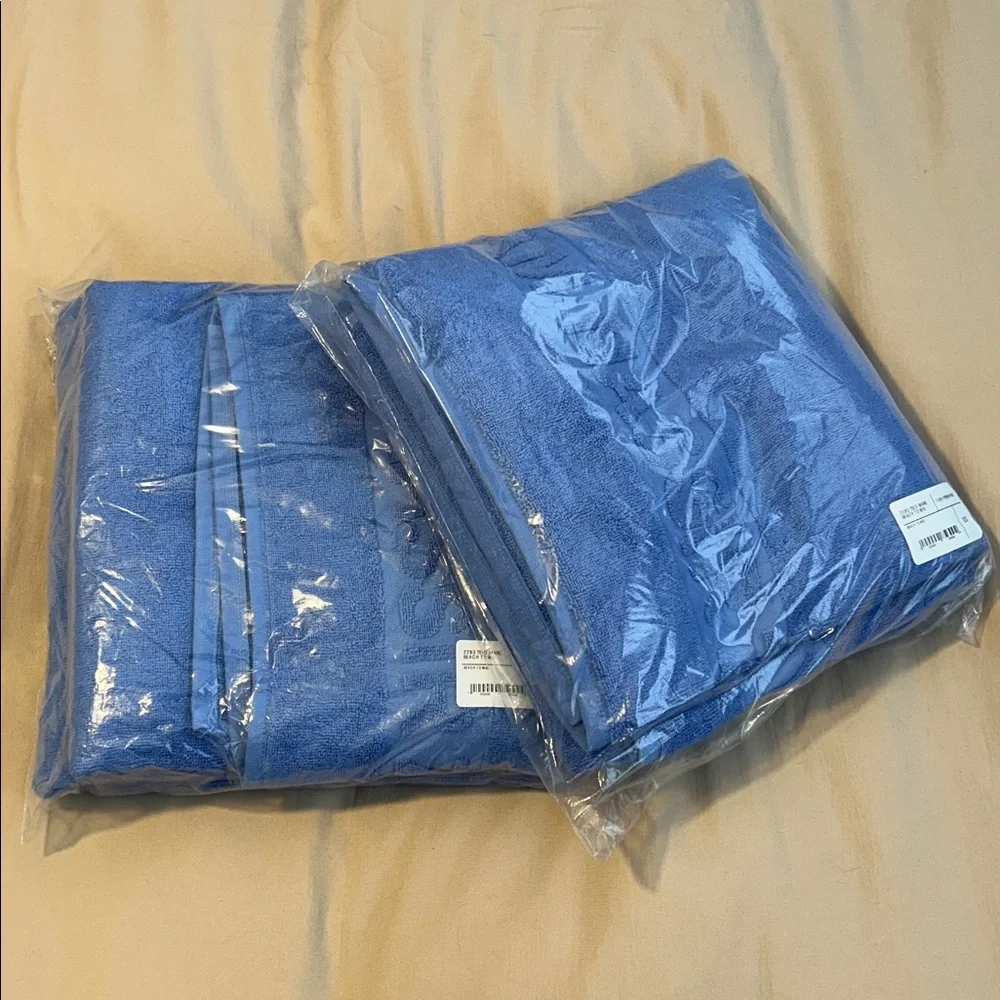 Maryam Nassir Zadeh Set of 2 Large Bath Sheet Towels Perriwinkle Blue Logo NWT
